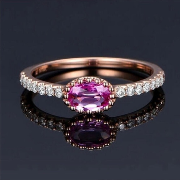 Jewelry - 18K Gold Plated Diamond Pink Sapphire Ring, cute Ring, shiny Ring.